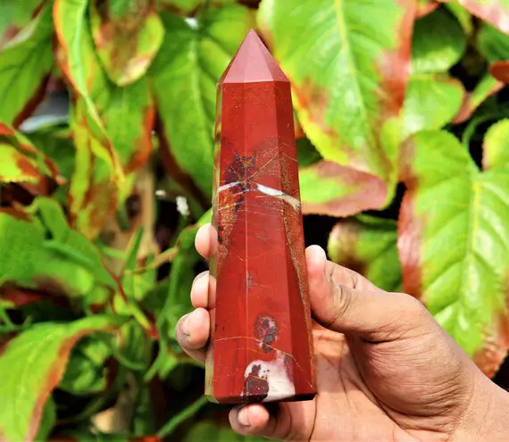 Large 175mm Natural Red Brecciated Jasper Stone Chakra Healing Metaphysical Meditation Aura Power 8 Faceted Obelisk Tower
