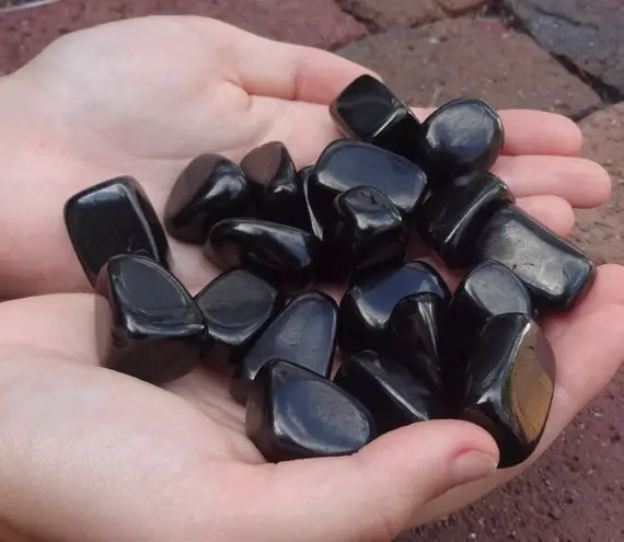 Jet Gemstone - Tumbled & Hand Polished Natural Metaphysical Crystal Healing Jet Protection Gemstones - 2 Piece Set