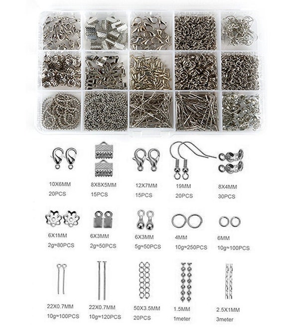 Jewelry Findings Set, Jewelry Making Kit, Lobster Clasps, Jump Rings, Ribbon Ends, Ribbon Clamp Crimps, Chains