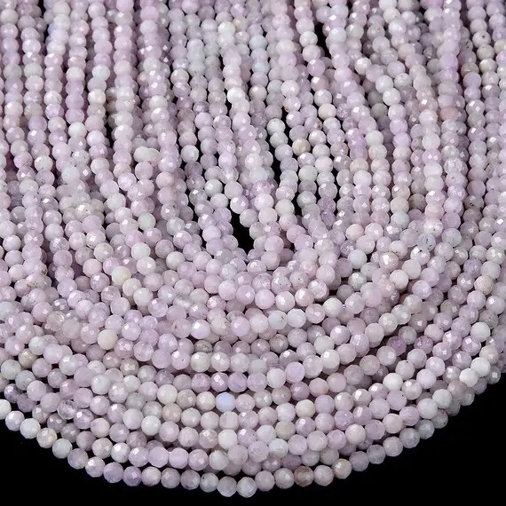 Natural Kunzite Gemstone Grade Aa Micro Faceted Round 3mm 4mm 5mm Loose Beads 15 Inch Full Strand Bulk Lot 1,2,6,12 And 50 (p54)