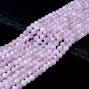 Shop Kunzite Faceted Beads! Natural Kunzite Gemstone Grade AAA Micro Faceted Round 4MM 5MM Loose Beads 15 inch Full Strand (P54) | Natural genuine faceted Kunzite beads for beading and jewelry making.  #jewelry #beads #beadedjewelry #diyjewelry #jewelrymaking #beadstore #beading #affiliate #ad