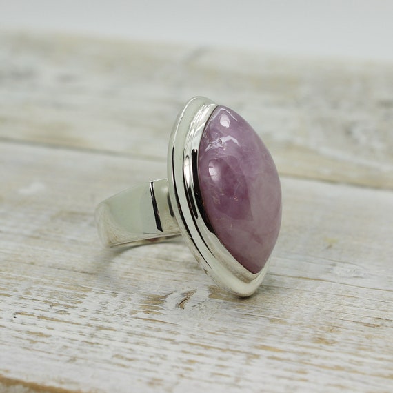 Beautiful... Pink Kunzite Stone Ring All Natural Marquise Shape Cabochon Set On Great Quality Bezel 925 Sterling Silver Mount Handmade Ring