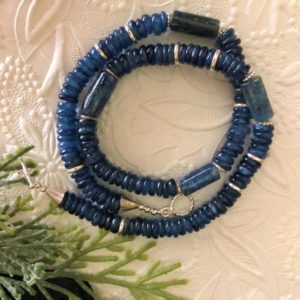 Shop Kyanite Necklaces! Rich Cobalt Blue Kyanite Gemstone Necklace, High Quality Natural Gemstone Necklace, Silver Accents, Sterling Silver Toggle Clasp | Natural genuine Kyanite necklaces. Buy crystal jewelry, handmade handcrafted artisan jewelry for women.  Unique handmade gift ideas. #jewelry #beadednecklaces #beadedjewelry #gift #shopping #handmadejewelry #fashion #style #product #necklaces #affiliate #ad