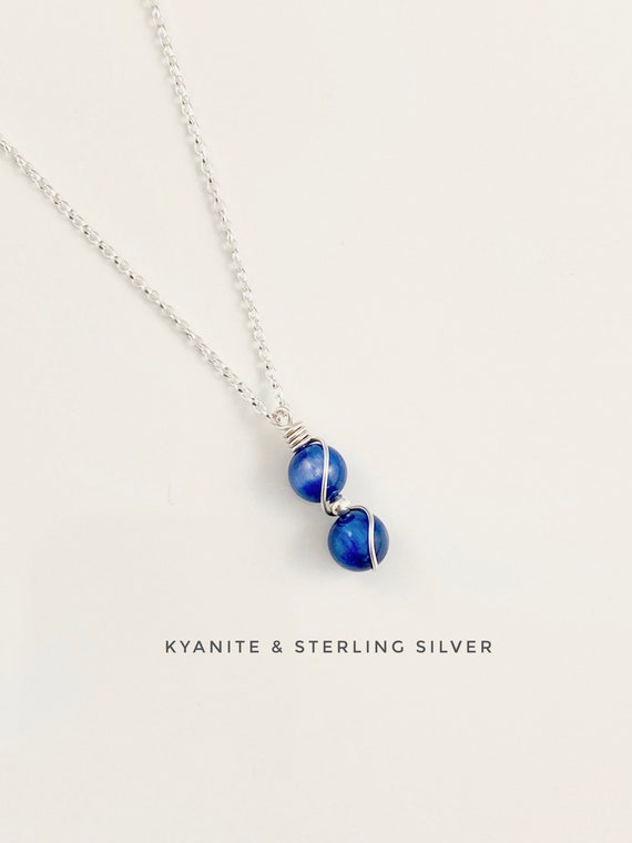 Kyanite Pendant, Dainty Blue Kyanite Necklace, Sterling Silver.