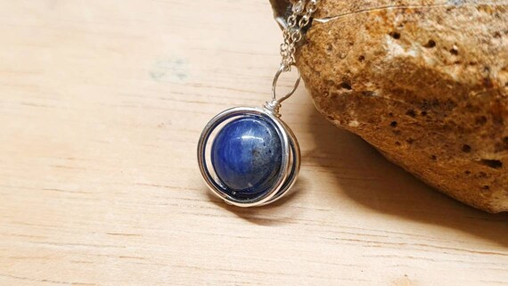 Kyanite Necklace. Reiki Jewelry Uk. Blue Mineral Pendant. Small 10mm Stone. 925 Sterling Silver Necklaces For Women.