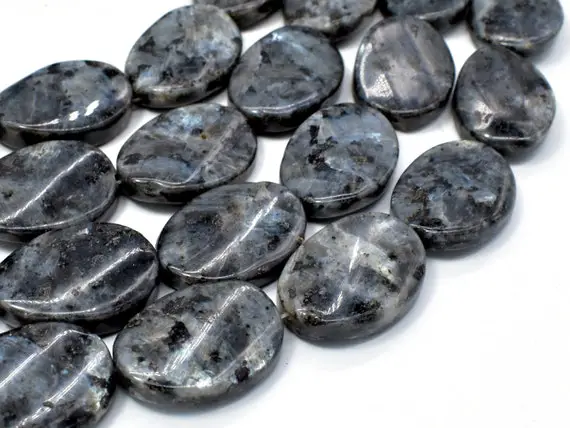 Black Labradorite Beads, Larvikite, 18x25 Twisted Oval Beads, 16 Inch, Full Strand, Approx 16 Beads, Hole 1.2mm (137070001)