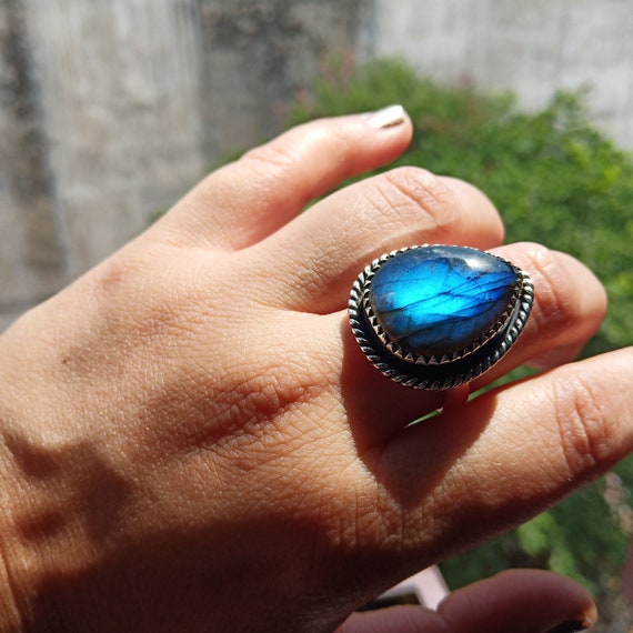 Labradorite Ring 925 Sterling Silver Labradorite Ring,natural Blue Labradorite Gemstone Ring,statement Ring Boho Statement Ring Gift Her