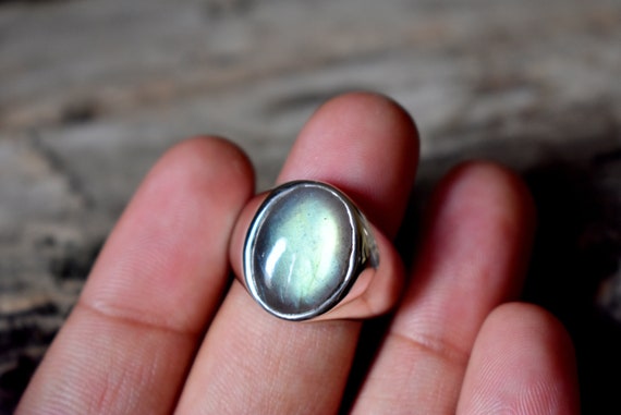 Green Labradorite Ring , Signet Ring , 925 Sterling Silver , Unisex Ring , Man  Ring , Labradorite Gemstone , Labradorite Silver Ring
