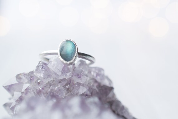 Sale Silver Labradorite Ring | Gemstone Stacking Ring | Handmade Labradorite Cabochon Ring | Raw Mineral Jewelry | Labradorite Stacking Ring