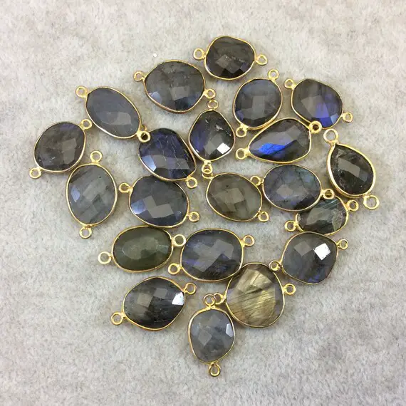 Labradorite Bezel | Gold Finish Freeform Shaped Plated Copper Connector Component - Measures 12-15mm X 14x18mm - Sold Individually At Random
