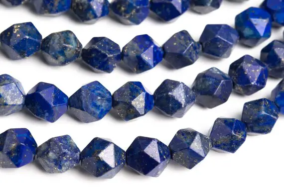 Lapis Lazuli Gemstone Beads 9-10mm Blue Star Cut Faceted A Quality Loose Beads (103709)