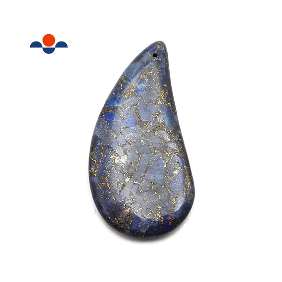 Lapis With Gold Pyrite Matrix Pendant Curved Drop Size 38x75mm Sold By Piece