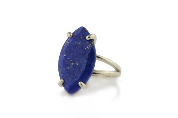 Lapis Ring · Lapis Lazuli Jewelry · Marquise Ring · Gemstone Ring · September Birthstone Ring · Large Prong Ring · Solitaire Ring