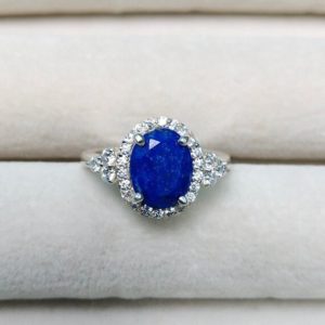 Shop Lapis Lazuli Rings! Natural Lapis Lazuli Halo Ring, 925 Sterling Silver Ring, Oval Lapis Lazuli Ring, Faceted Lapis Lazuli Ring, Top Quality Lapis Lazuli Ring | Natural genuine Lapis Lazuli rings, simple unique handcrafted gemstone rings. #rings #jewelry #shopping #gift #handmade #fashion #style #affiliate #ad