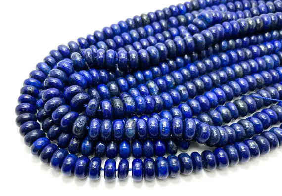 Genuine Lapis Lazuli, Natural Lapis Smooth Rondelle Round Loose Gemstone Beads - Rd04