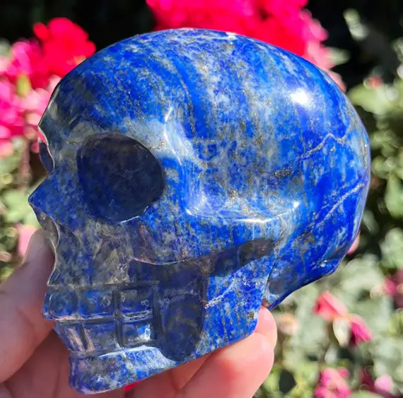 Blue Lapis Lazuli Skull With Pyrite | Lapis Lazuli Skull | Genuine Crystal Skull  | Human Skull Art Bl2