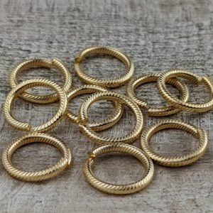 Shop Jump Rings! Large 12mm Satin Matte Gold Textured Round Open Jump Rings, 13g, Sturdy Gauge | Shop jewelry making and beading supplies, tools & findings for DIY jewelry making and crafts. #jewelrymaking #diyjewelry #jewelrycrafts #jewelrysupplies #beading #affiliate #ad