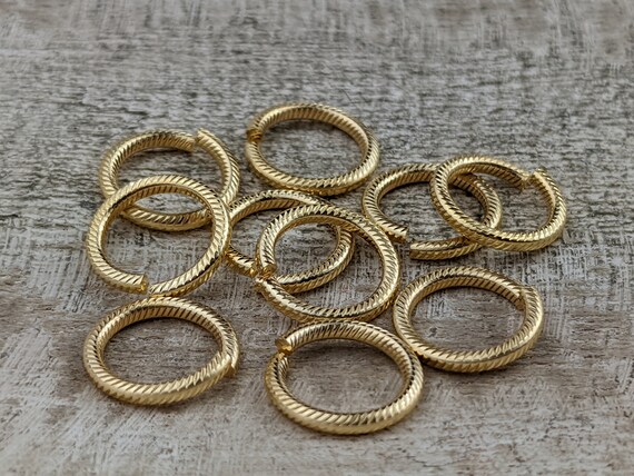 Large 12mm Satin Matte Gold Textured Round Open Jump Rings, 13g, Sturdy Gauge