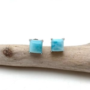Shop Larimar Jewelry! Larimar Small Post Earrings, Small Squared Larimar Earrings, 925 Sterling Silver, 5mm | Natural genuine Larimar jewelry. Buy crystal jewelry, handmade handcrafted artisan jewelry for women.  Unique handmade gift ideas. #jewelry #beadedjewelry #beadedjewelry #gift #shopping #handmadejewelry #fashion #style #product #jewelry #affiliate #ad