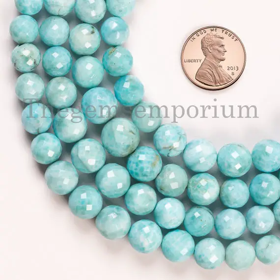 5.5-10mm Larimar Faceted Beads, Larimar Round Beads, Larimar Beads, Larimar Gemstone Beads, Larimar Beads,  Round Shape Beads