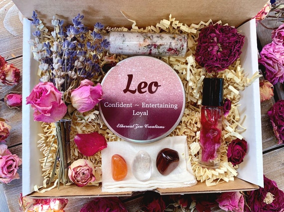 Leo Zodiac Spa Gift Box: Crystal & Botanical Self-care Set