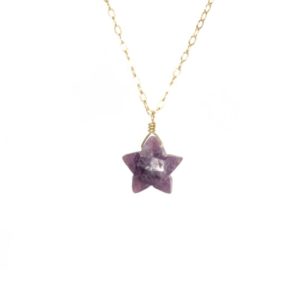 Shop Lepidolite Pendants! Crystal necklace, lepidolite necklace, purple stone pendant, star necklace, a purple lepidolite crystal on a 14k gold filled chain | Natural genuine Lepidolite pendants. Buy crystal jewelry, handmade handcrafted artisan jewelry for women.  Unique handmade gift ideas. #jewelry #beadedpendants #beadedjewelry #gift #shopping #handmadejewelry #fashion #style #product #pendants #affiliate #ad