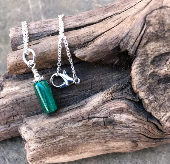 Dainty Malachite Crystal Healing Necklace, Green Stone Necklace For Good Luck, Metaphysical Heart Chakra Green Stone Necklace