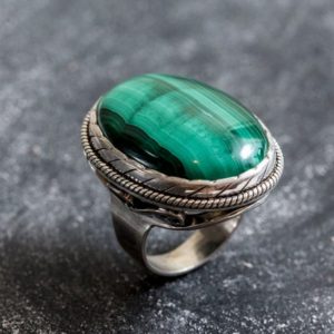 Shop Malachite Rings! Very Big Malachite Ring, Natural Malachite, Vintage Rings, Large Stone, Natural Stone, Green Ring, Solid Silver, Antique Ring, Malachite | Natural genuine Malachite rings, simple unique handcrafted gemstone rings. #rings #jewelry #shopping #gift #handmade #fashion #style #affiliate #ad