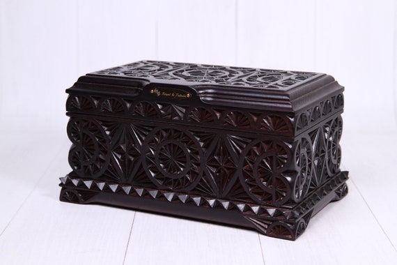 Hand Carved Wooden Box For Men | Personalized Keepsake Chest | Geometric Memory Box