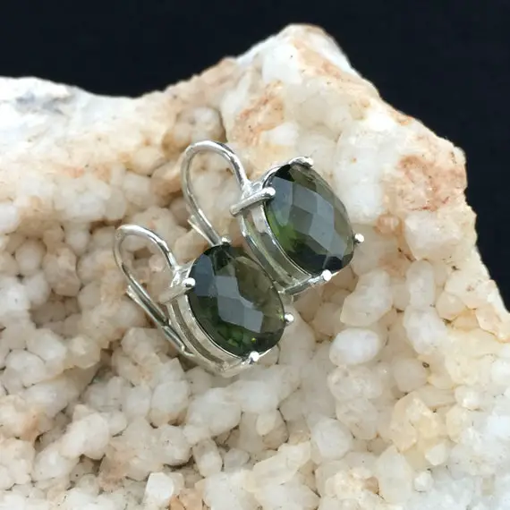 Marvelous! Miranda 8x10mm Oval Faceted Moldavite Drop Earrings