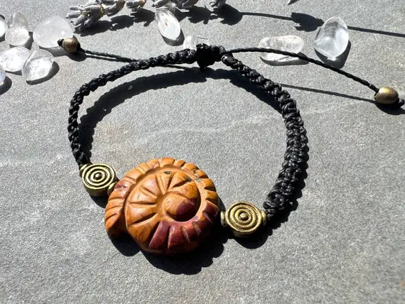 Black Macrame Bracelet With Mookaite Ammonite-shaped