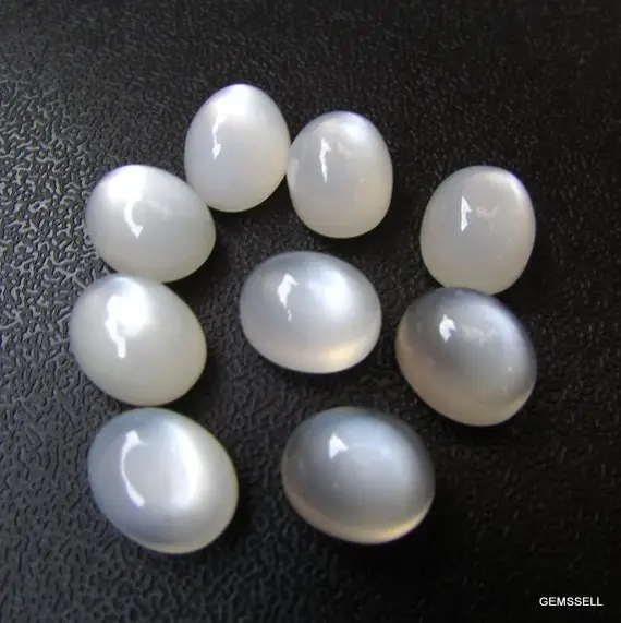 5 Pieces 9x11mm White Moonstone Cabochon Oval Gemstone, White Moonstone Oval Cabochon Gemstone, White Moonstone Cabochon Gemstone