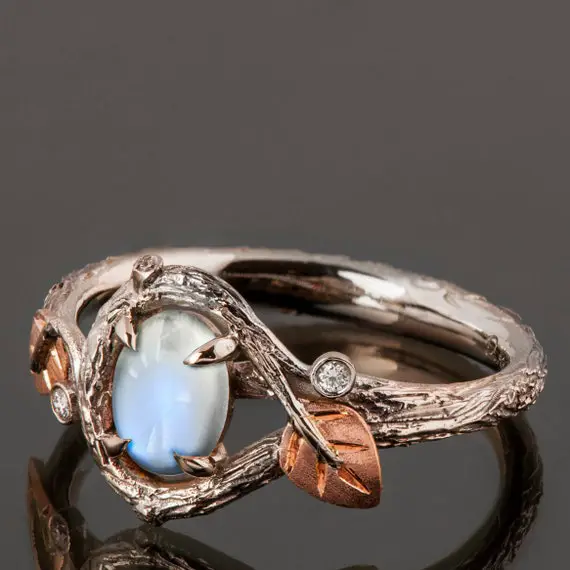 Moonstone Twig Ring, Rose Gold Moonstone Engagement Ring