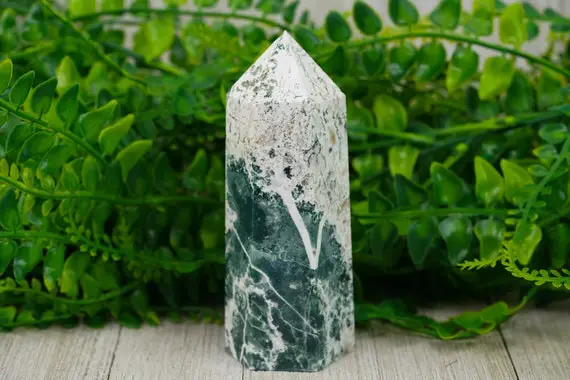 Large Moss Agate Crystal Tower