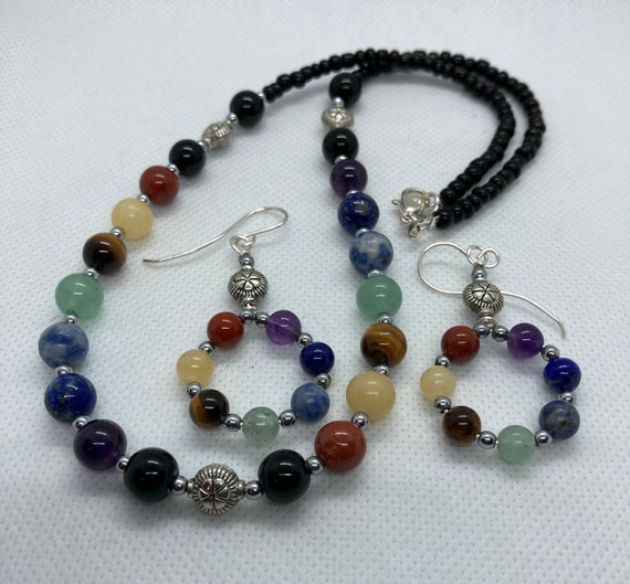 Natural Rainbow Chakra Beaded Necklace | Gemstones | Beaded Hoops | Energy Stones | Seven Chakra Healing Stones | Balancing Stones Natural Rainbow Chakra Beaded Necklace | Gemstones | Beaded Hoops | Energy Stones | Seven Chakra Healing Stones | Balancing Stones