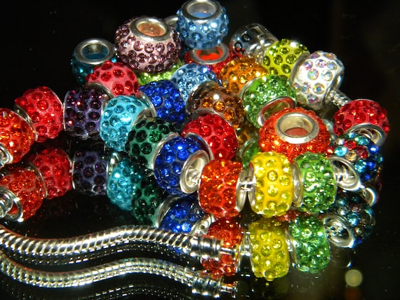 New 50/pc Glass Crystal Paved Rhinestone 7mm X 11mm European Spacer Beads Mixed Beads/ Charms Large Hole Beads Lot