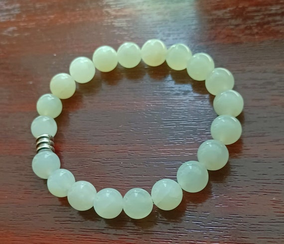 New Jade Bracelet With 8mm Pale Lemon-green Natural Gemstone Beads, Psychic Aid, Heart Chakra Stone