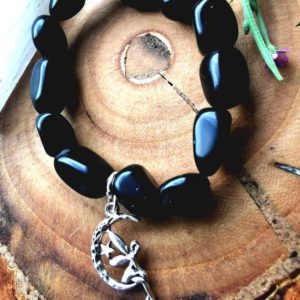 Shop Gifts for Crystal Lovers! Obsidian chunky stretch . Black obsidian charm bracelet, mother's day gift, Valentines. | Shop jewelry making and beading supplies, tools & findings for DIY jewelry making and crafts. #jewelrymaking #diyjewelry #jewelrycrafts #jewelrysupplies #beading #affiliate #ad