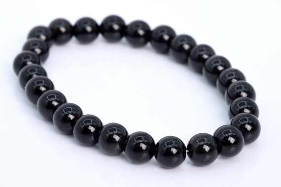 Genuine Natural Obsidian Gemstone Beads 8mm Black Round A Quality Bracelet (106651h-2012)