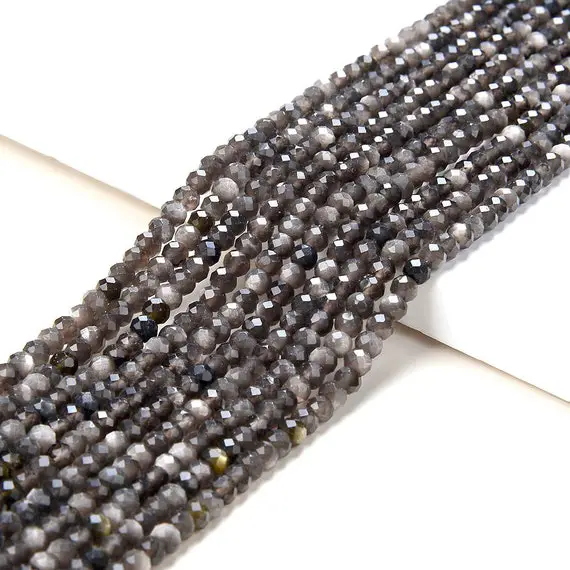 4x3mm Silver Obsidian Gemstone Natural Grade Aaa Micro Faceted Rondelle Beads 15 Inch Full Strand (80016402-p62)