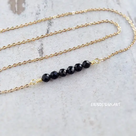 Black Obsidian Empath Protection Necklace Stone Bead Gold Silver Gemstone Crystal Bar Choker Necklace For Women Jewelry