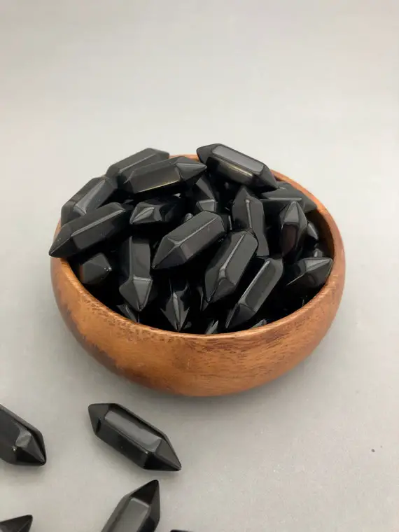 Black Obsidian Double Terminated Small Points (1 1/4" Long) For Crystal Grids, Wish Jars, Spell Jars, Protection Crystal, Shadow Work Stone