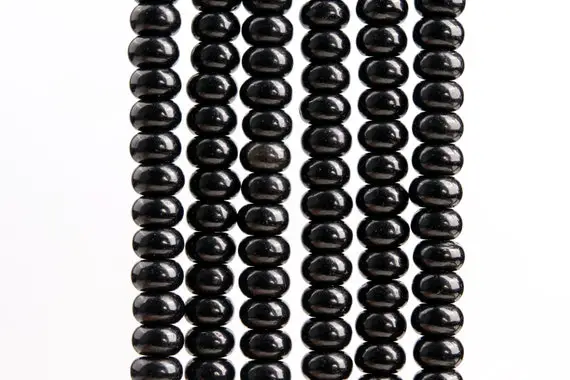 Genuine Natural Obsidian Gemstone Beads 8x5mm Black Rondelle A Quality Loose Beads (117568)