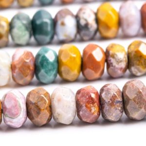 Shop Ocean Jasper Faceted Beads! Genuine Natural Ocean Jasper Gemstone Beads 7-8×4-5MM Multicolor Faceted Rondelle AAA Quality Loose Beads (107356) | Natural genuine faceted Ocean Jasper beads for beading and jewelry making.  #jewelry #beads #beadedjewelry #diyjewelry #jewelrymaking #beadstore #beading #affiliate #ad