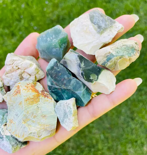 Raw Ocean Jasper Crystal (1) Rough Ocean Jasper Stone, Green Cream White Gray Raw Crystals Rough Stones Natural Gemstone