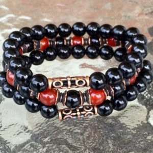 Shop Onyx Bracelets! Black Red Onyx Wrist Mala his and her friendship bracelet long distance relationship gifts for best friends gift for boyfriend girlfriend | Natural genuine Onyx bracelets. Buy crystal jewelry, handmade handcrafted artisan jewelry for women.  Unique handmade gift ideas. #jewelry #beadedbracelets #beadedjewelry #gift #shopping #handmadejewelry #fashion #style #product #bracelets #affiliate #ad