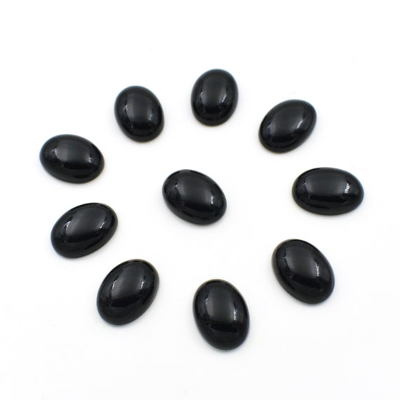 Black Onyx Cabochon Gemstone 3x5mm To 20x30 Mm Oval Shape Flat Back Polished Loose Gemstones Lot For Earring Pendant Ring And Jewelry Making