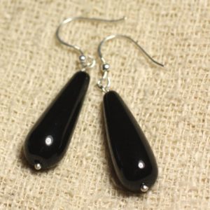 Shop Onyx Earrings! Boucles oreilles Argent 925 et Pierre Onyx Noir Longues Gouttes 30x10mm | Natural genuine Onyx earrings. Buy crystal jewelry, handmade handcrafted artisan jewelry for women.  Unique handmade gift ideas. #jewelry #beadedearrings #beadedjewelry #gift #shopping #handmadejewelry #fashion #style #product #earrings #affiliate #ad