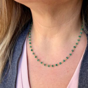 Green Onyx Necklace, Emerald Green Beaded Choker, May Birthstone, Green and Gold Rosary Style Chain, Minimalist Jewelry, Green Gift for her | Natural genuine Onyx necklaces. Buy crystal jewelry, handmade handcrafted artisan jewelry for women.  Unique handmade gift ideas. #jewelry #beadednecklaces #beadedjewelry #gift #shopping #handmadejewelry #fashion #style #product #necklaces #affiliate #ad
