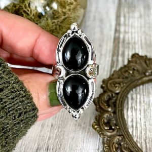 Shop Onyx Rings! Mystic Moons Black Onyx Crystal Ring in Solid Sterling Silver- Designed by FOXLARK Collection Size 6 7 8 9 10 / Gothic Jewelry Gemstone | Natural genuine Onyx rings, simple unique handcrafted gemstone rings. #rings #jewelry #shopping #gift #handmade #fashion #style #affiliate #ad